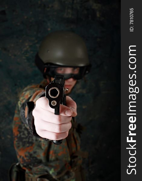 Shot of a soldier holding gun. Shot of a soldier holding gun.