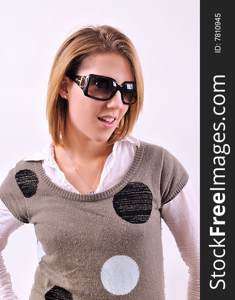 Expressive Young lady wearing sunglasses. Expressive Young lady wearing sunglasses