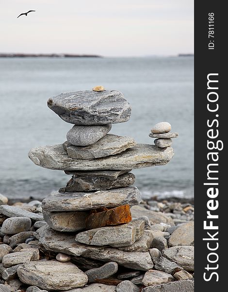 Random stack of rocks on Maine shore.