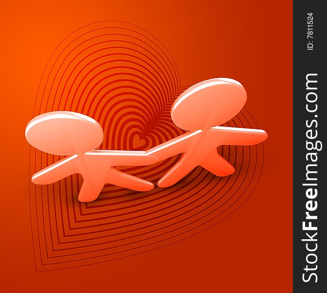 3d couple Illustration of Happy Valentine's Day over an orange and red background. 3d couple Illustration of Happy Valentine's Day over an orange and red background.