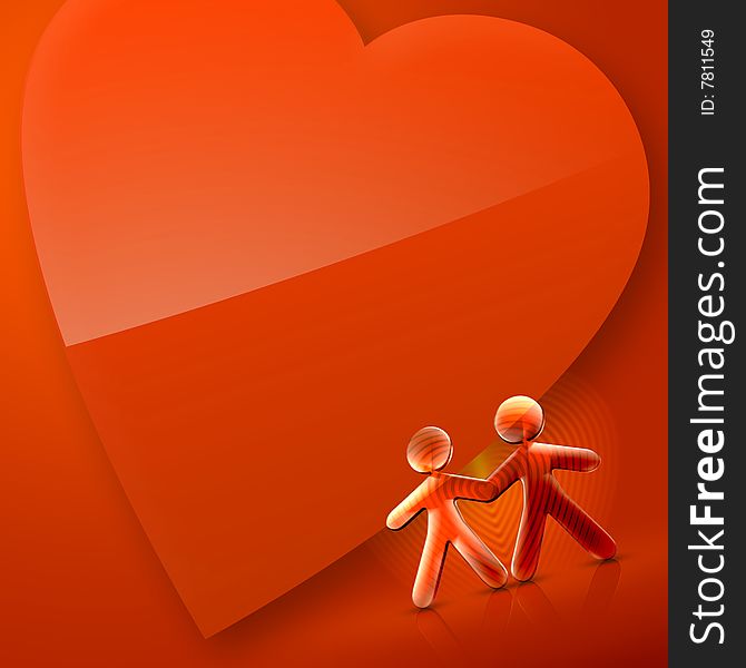 3d couple and a heart Illustration of Happy Valentine's Day over an orange and red background. 3d couple and a heart Illustration of Happy Valentine's Day over an orange and red background.