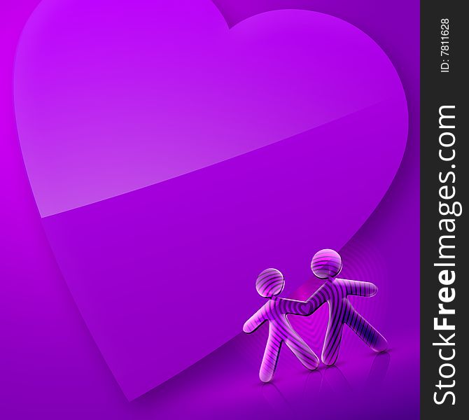 3d couple and a heart Illustration of Happy Valentine's Day over an pink and violet background. 3d couple and a heart Illustration of Happy Valentine's Day over an pink and violet background.