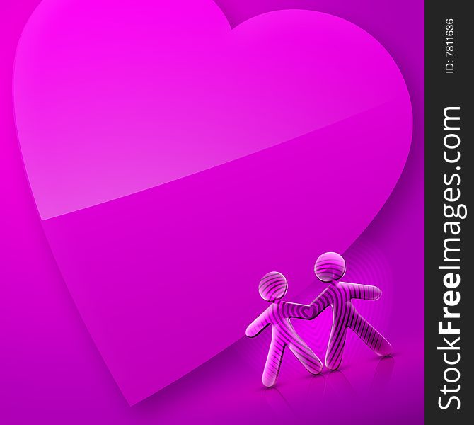 3d couple and a heart Illustration of Happy Valentine's Day over an pink and violet background. 3d couple and a heart Illustration of Happy Valentine's Day over an pink and violet background.