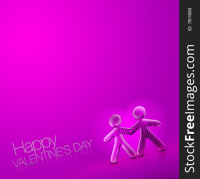 3d couple and a heart Illustration of Happy Valentine's Day over an pink and violet background. 3d couple and a heart Illustration of Happy Valentine's Day over an pink and violet background.