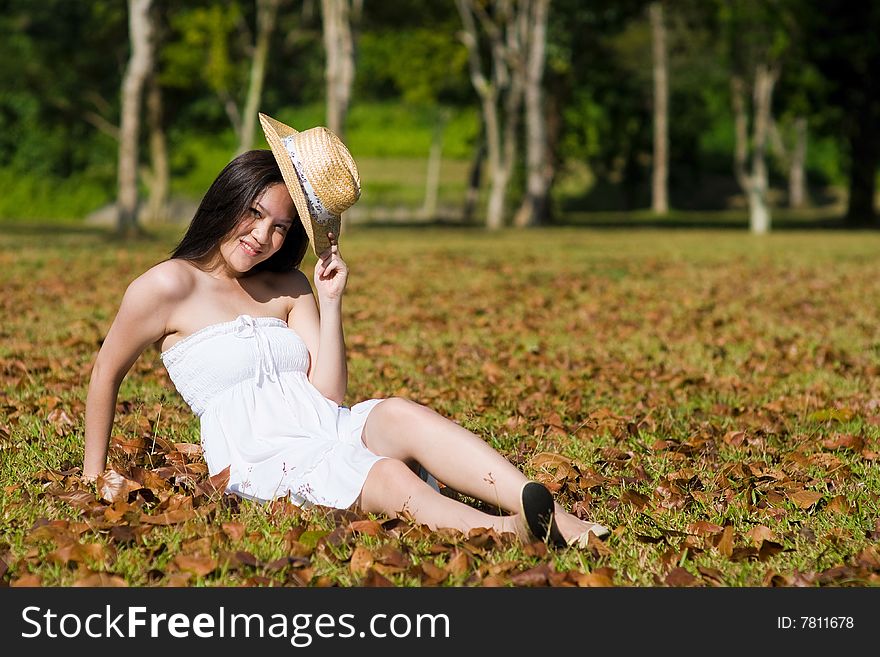 Beautiful Asian Girl In The Park