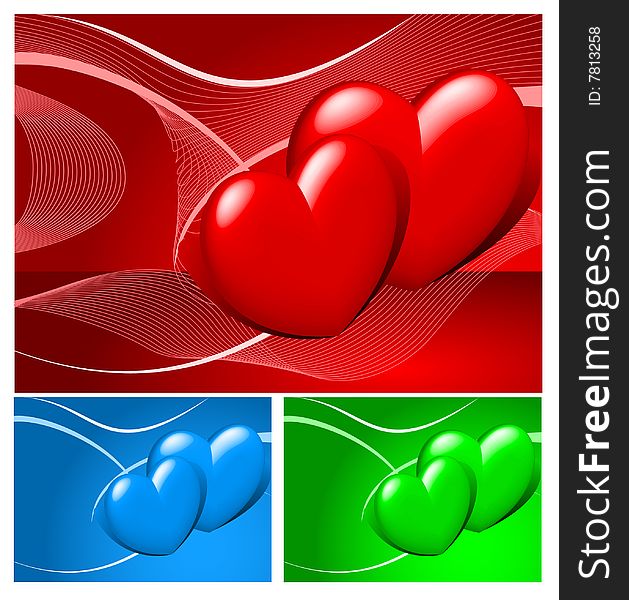 Vector illustration contains the image of valentines background with heart in three-colored. Vector illustration contains the image of valentines background with heart in three-colored