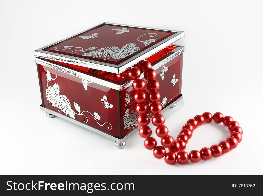 Glass casket with pearls on white