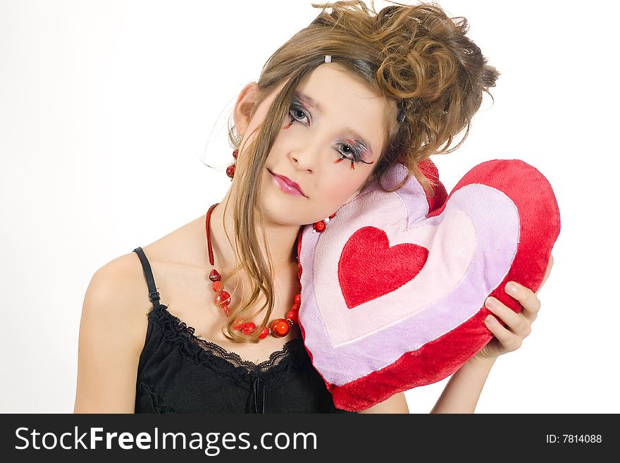 Girl Holding A Valentine S Day Pillow