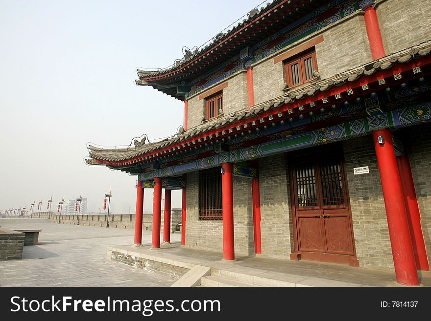 China ancient building on the Xi'an city wall. China ancient building on the Xi'an city wall.