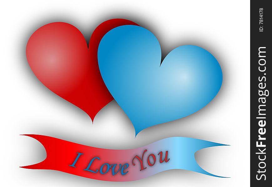 Two (red and blue) hearts on white background. Two (red and blue) hearts on white background.