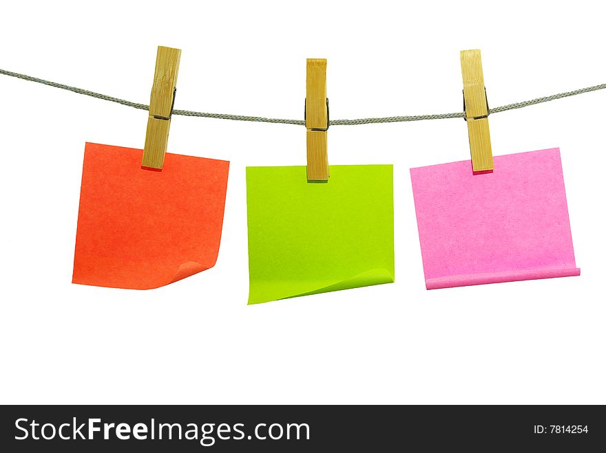 Note paper blanks on rope isolated on white