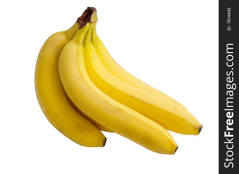Yellow ripe bananas isolated on a white background.
