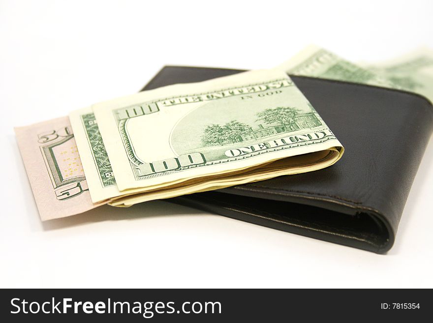 Wallet with dollars isolated on white background