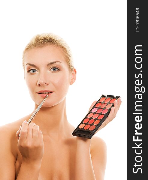 Woman with lipstick palette