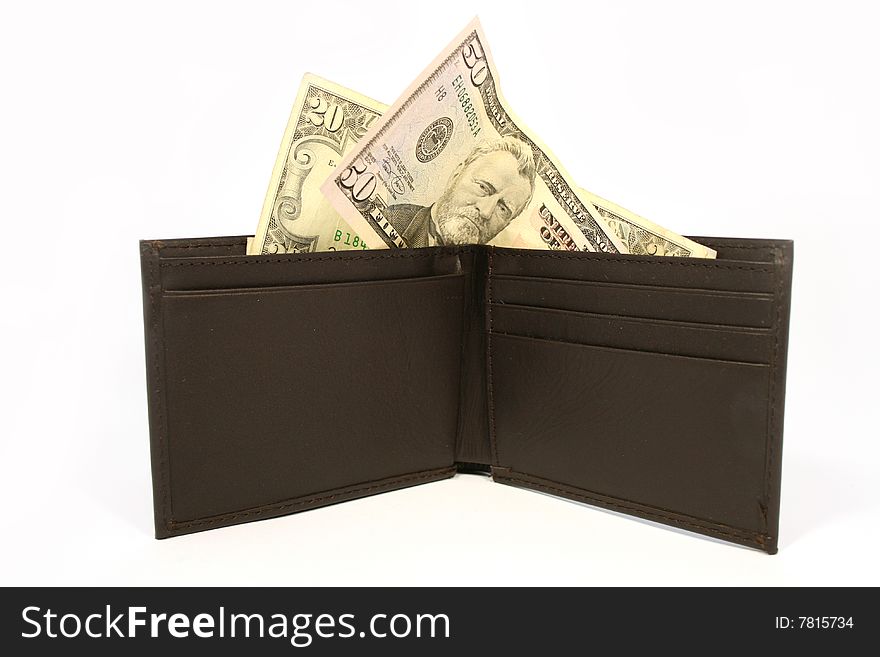 Wallet with dollars isolated on white background