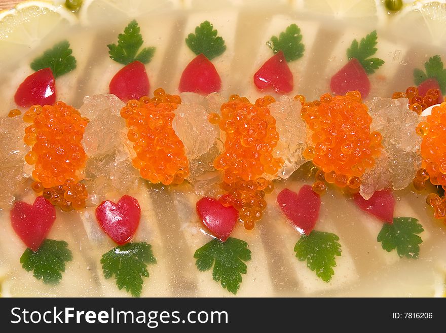 Jellied fish with caviar.