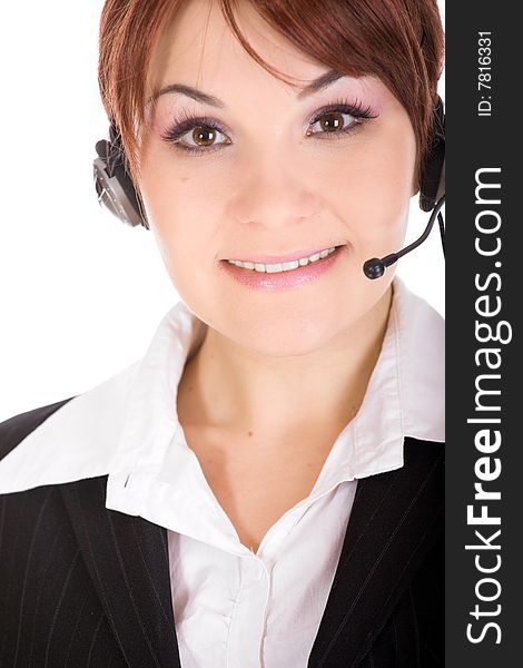 Woman with headphone isolated over white background. Woman with headphone isolated over white background