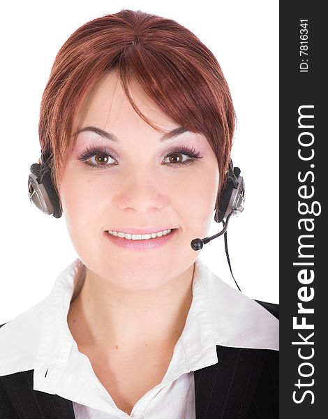 Woman with headphone isolated over white background. Woman with headphone isolated over white background