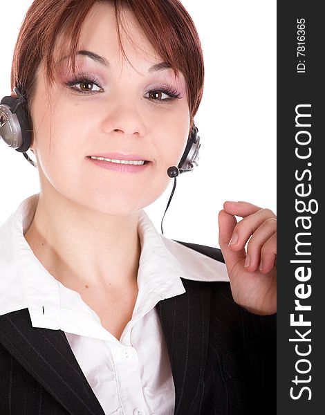 Woman with headphone  isolated over white background. Woman with headphone  isolated over white background