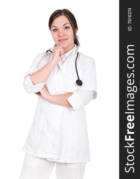 Attractive female doctor isolated over white background