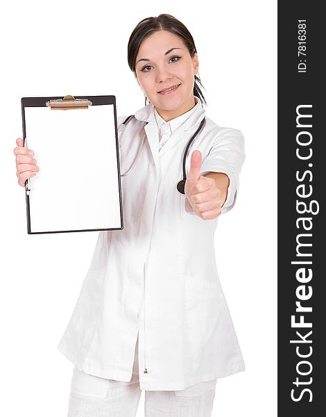 Attractive female doctor isolated over white background