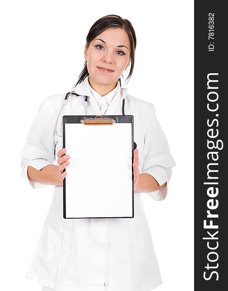 Attractive female doctor isolated over white background