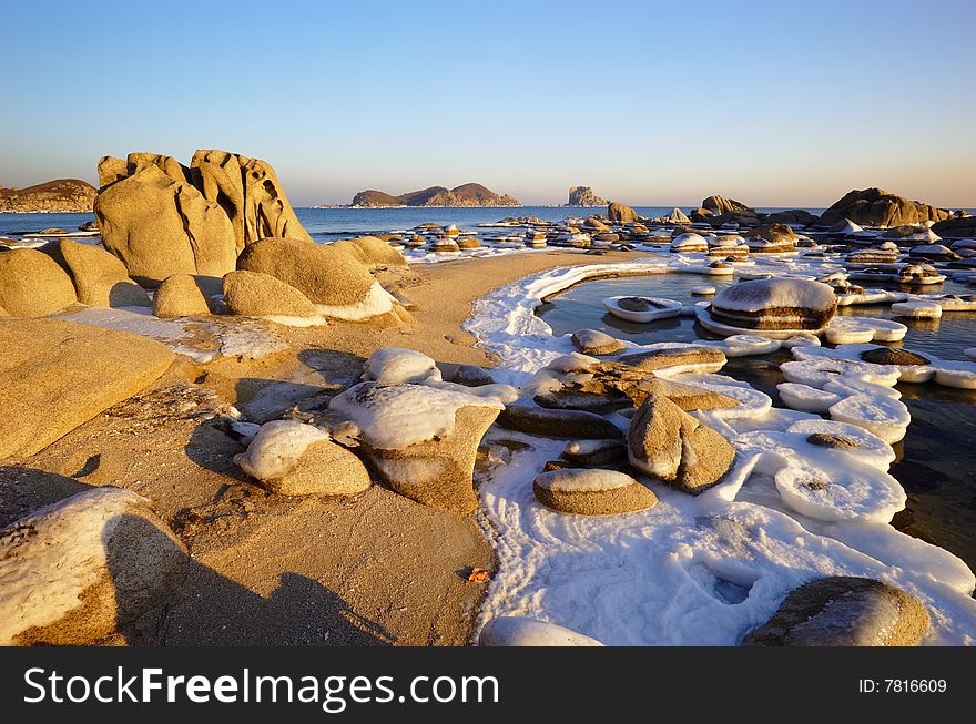 Sea winter landscape of coast of sea of Japan. The Far East. Russia. Sea winter landscape of coast of sea of Japan. The Far East. Russia.