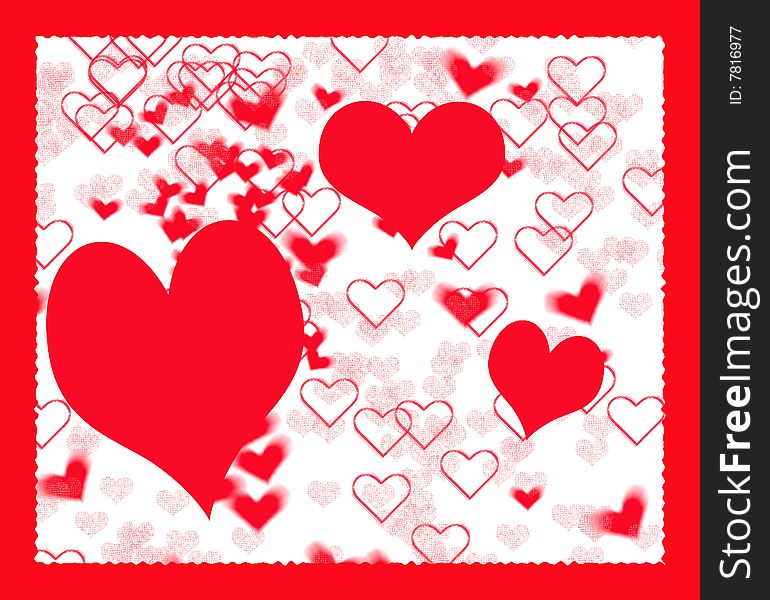 A computer generated hearts background illustration with a red border. A computer generated hearts background illustration with a red border.