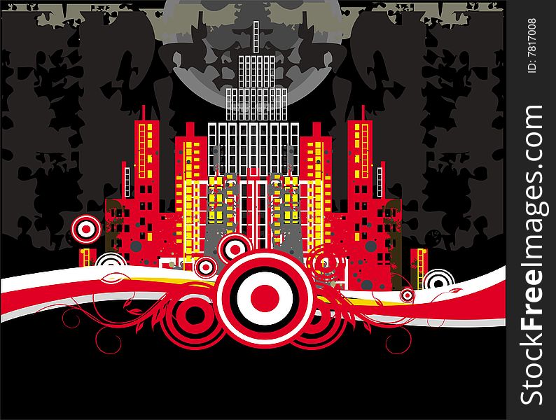 Vector drawing of city with abstract pattern. Vector drawing of city with abstract pattern