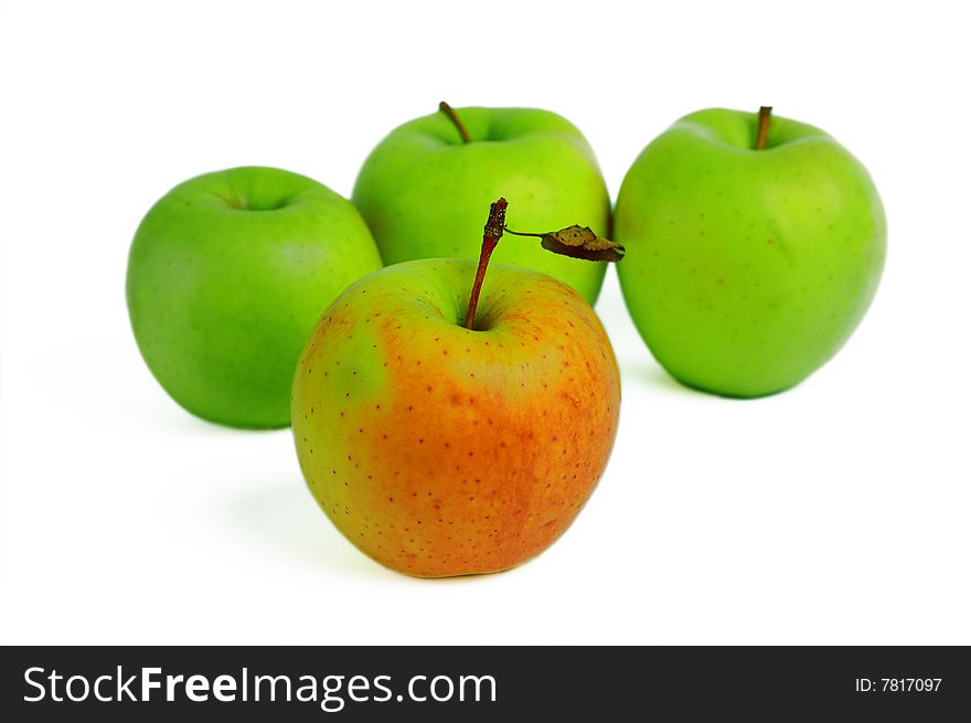 Isolated on white green apples with other one