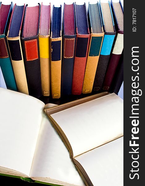 A collection of colorfully bound books. A collection of colorfully bound books