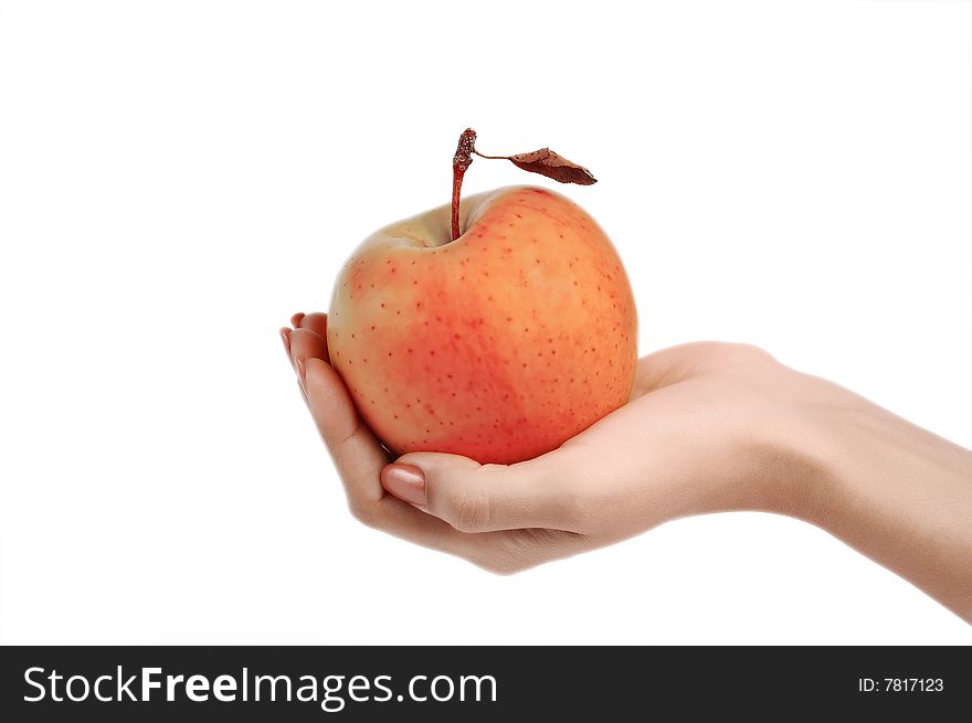 big apple in hand isolated on white