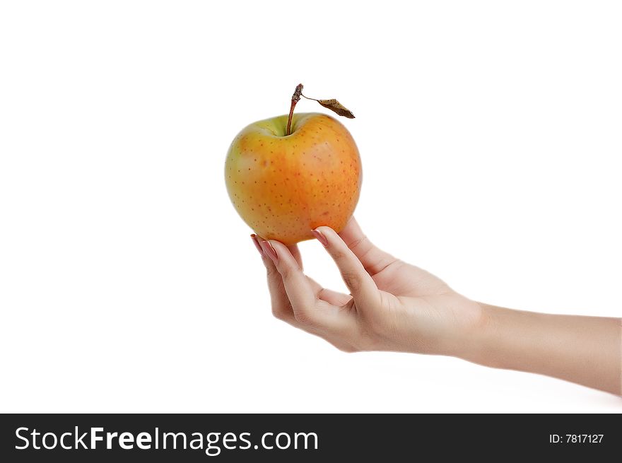apple in a hand isolated on white