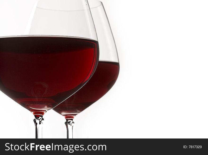 Crop image of two glasses of red wine
