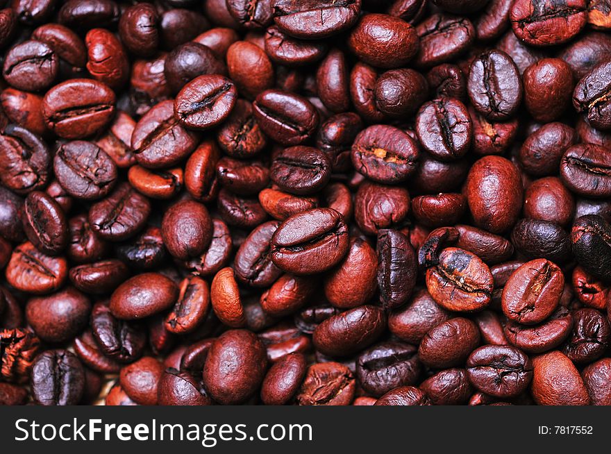 Closeup of coffee beans, background