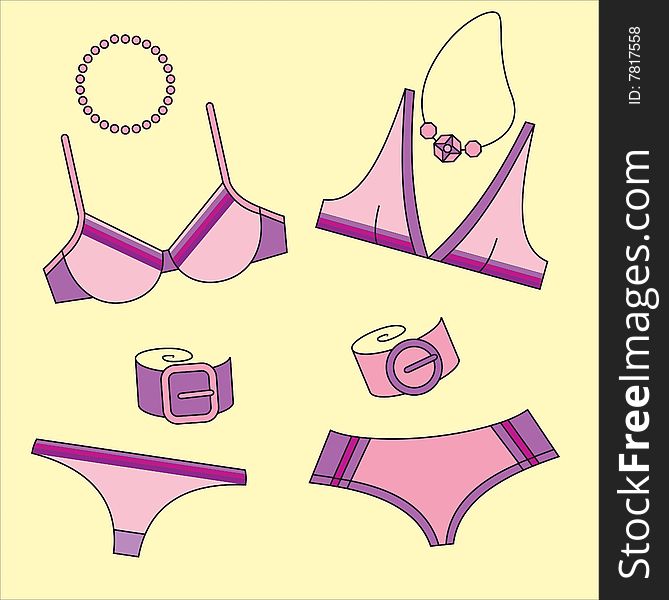 Set of vector fashion swimwear and accessories. Set of vector fashion swimwear and accessories