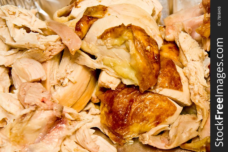 Fresh roast chicken cut up for eating. Fresh roast chicken cut up for eating