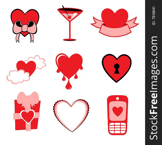 Vector illustration of Love icons.  Ideal for Valetine Cards decoration