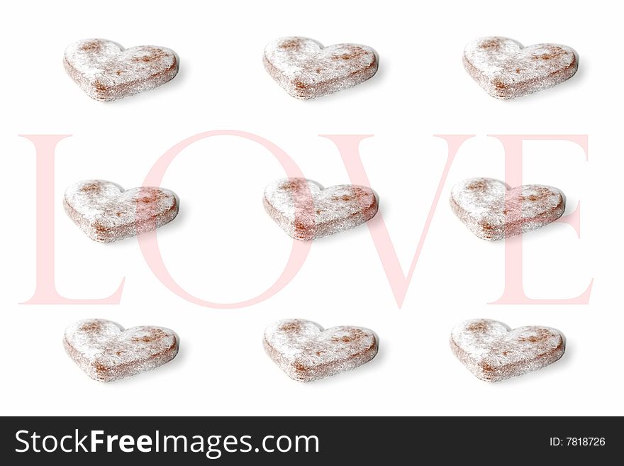 Love themed background of gingerbread cookies. Love themed background of gingerbread cookies