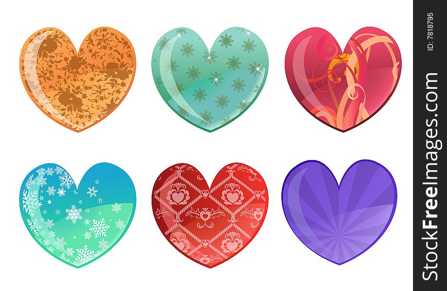 Vector illustration of beautifull hearts icon set. Ideal for Valentine Cards decoration.