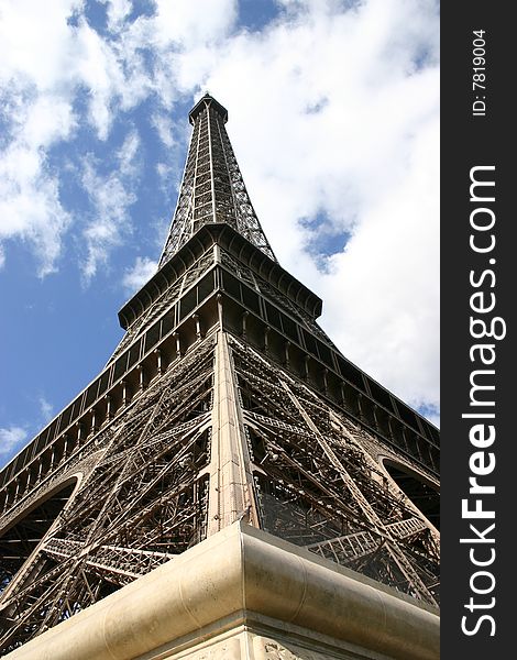 Edge view of the Eiffel Tower - with pigeon. Edge view of the Eiffel Tower - with pigeon