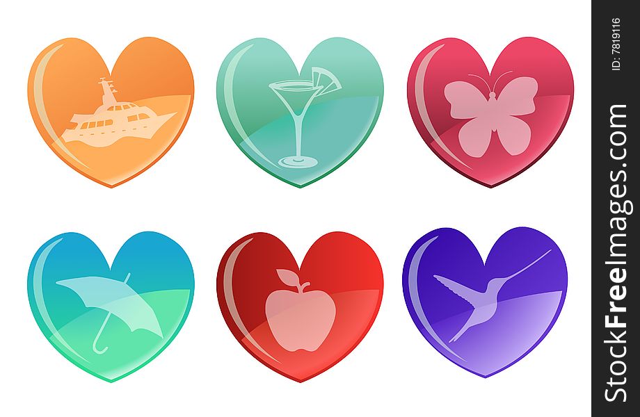 Vector illustration of beautifull hearts icon set. Ideal for Valetine Cards decoration.