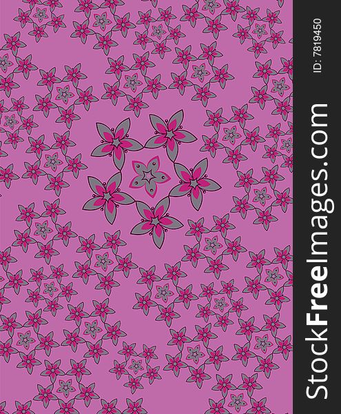 Vector illustration fo funky flowers abstract pattern on the violet background