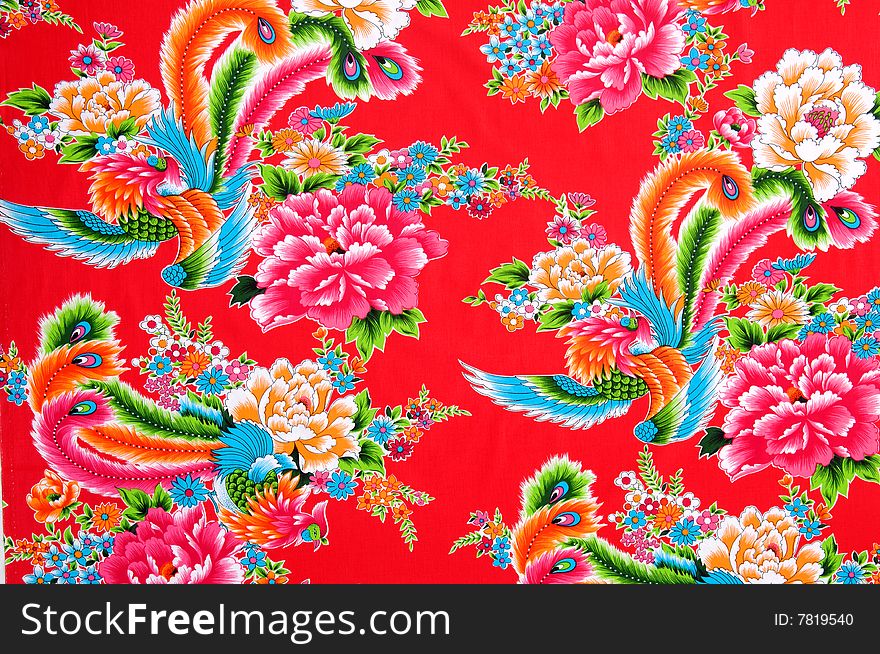 Red Floral vintage Chinese silk. Red Floral vintage Chinese silk