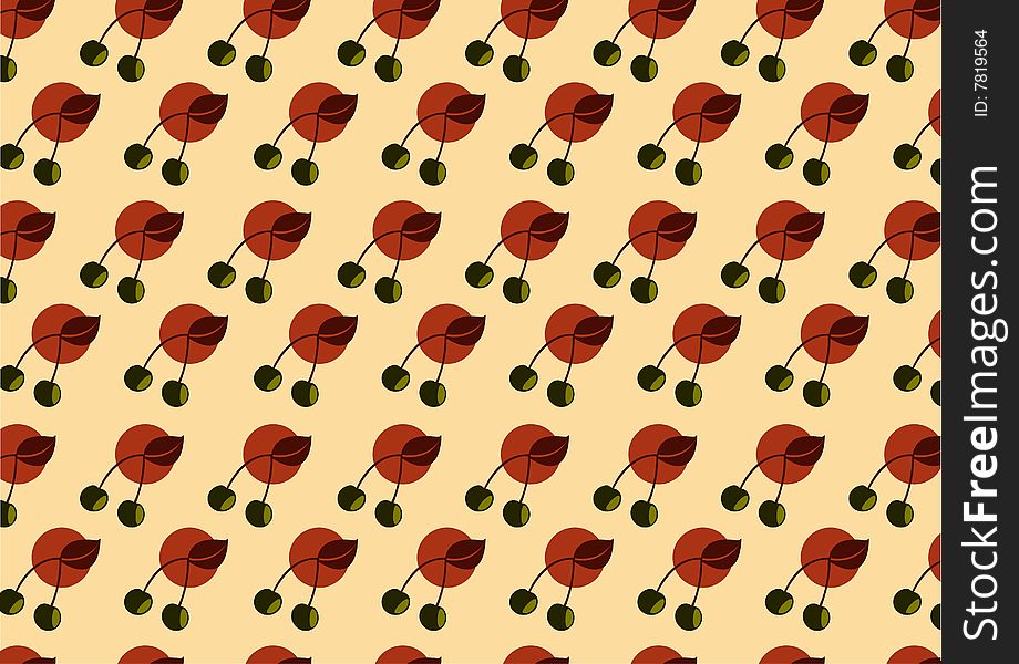 Vector illustration of retro funky cherry abstract pattern on the beige background. Vector illustration of retro funky cherry abstract pattern on the beige background