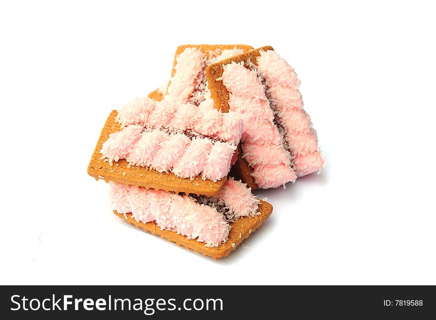 A shot of some delicious marshmallow biscuits on white