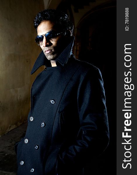 Sunglasses portrait indian male by night. Sunglasses portrait indian male by night