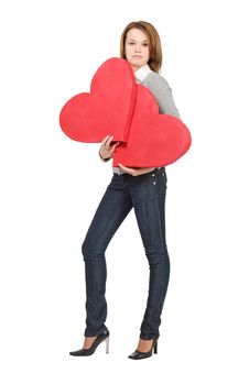 Pretty Model Girl Holding Two Hearts Stock Image Pretty Model Girl Holding Two Hearts Stock Image