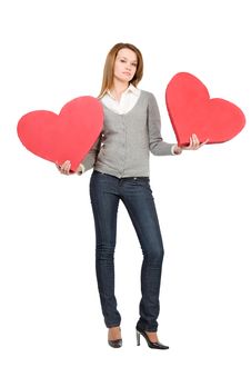 Pretty Girl Holding Two Hearts Stock Photo Pretty Girl Holding Two Hearts Stock Photo