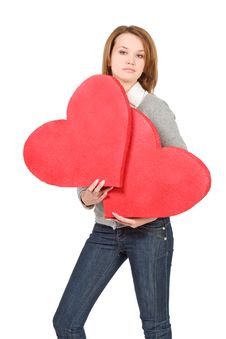 Model Girl Holding Two Hearts Royalty Free Stock Photos Model Girl Holding Two Hearts Royalty Free Stock Photos